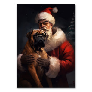 Bullmastiff mit Weihnachtsmann Weihnachten Tischnummer