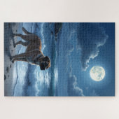 Bullmastiff-Mondlicht-Strandszene Puzzle (Horizontal)