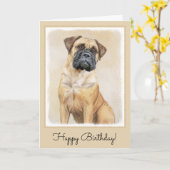 Bullmastiff Painting - Cute Original Dog Art Karte (Gelbe Blume)