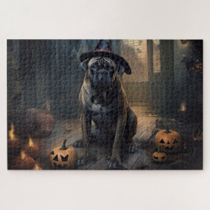 Bullmastiff Pumpkins Halloween Beängstigend Puzzle