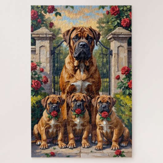 Bullmastiff-Rosengarten-Kunst Puzzle (Vertikal)