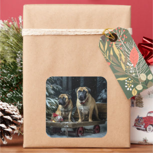Bullmastiff Schneebedeckter Schlitten Weihnachtsde Quadratischer Aufkleber