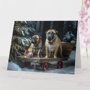 Bullmastiff Schneeschlitten Weihnachtsdekoration  Karte