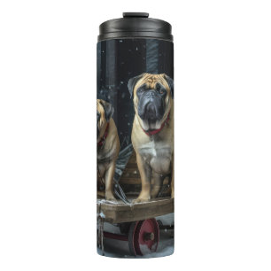 Bullmastiff Schneeschlitten Weihnachtsdekoration  Thermosbecher