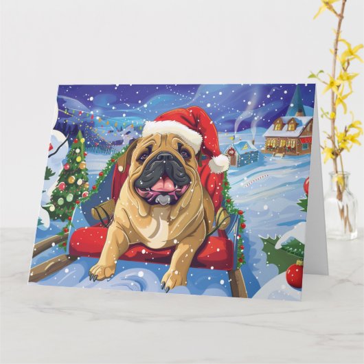 Bullmastiff Sleigh Snow Weihnachten Karte (Gelbe Blume)