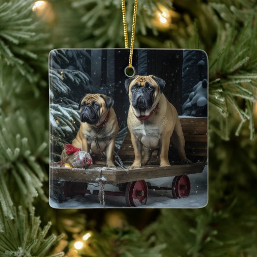 Bullmastiff Snowy Sleigh Weihnachtsdekor Keramikornament (Baum)