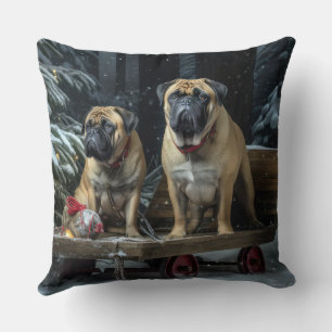 Bullmastiff Snowy Sleigh Weihnachtsdekor Kissen