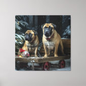 Bullmastiff Snowy Sleigh Weihnachtsdekor Leinwanddruck (Vorderseite)
