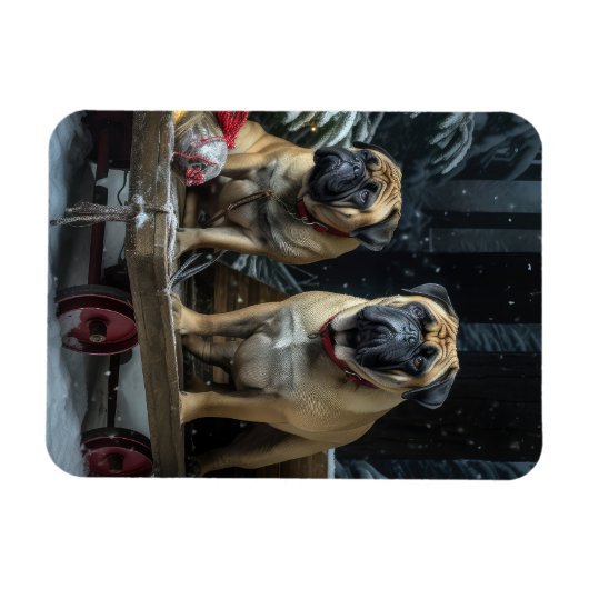 Bullmastiff Snowy Sleigh Weihnachtsdekor Magnet (Horizontal)