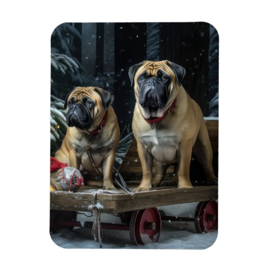 Bullmastiff Snowy Sleigh Weihnachtsdekor Magnet (Vertikal)