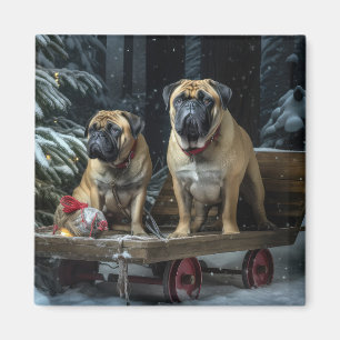 Bullmastiff Snowy Sleigh Weihnachtsdekor Magnet