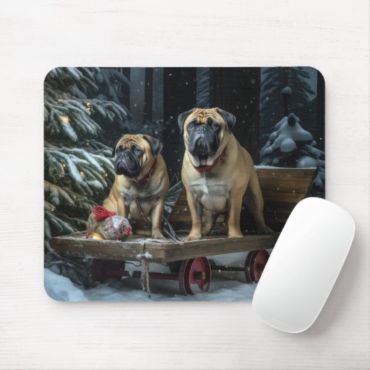 Bullmastiff Snowy Sleigh Weihnachtsdekor Mousepad (Mit Mouse)