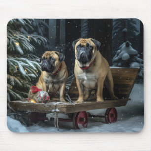 Bullmastiff Snowy Sleigh Weihnachtsdekor Mousepad