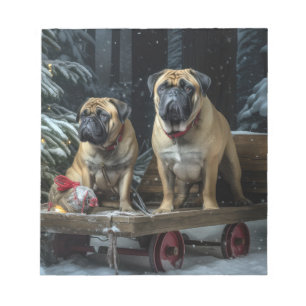 Bullmastiff Snowy Sleigh Weihnachtsdekor Notizblock