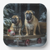 Bullmastiff Snowy Sleigh Weihnachtsdekor Pappteller (Vorderseite)