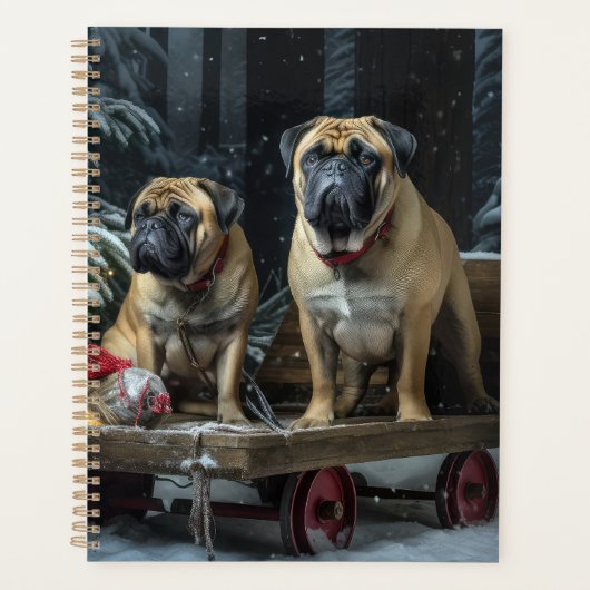 Bullmastiff Snowy Sleigh Weihnachtsdekor Planer (Vorderseite)