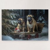 Bullmastiff Snowy Sleigh Weihnachtsdekor Puzzle (Horizontal)