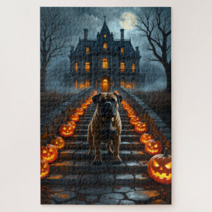 Bullmastiff Spukvilla Halloween Kunst Puzzle