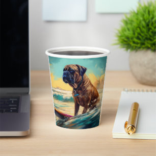Bullmastiff-Strand-Surfing-Malerei Pappbecher