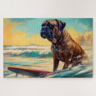Bullmastiff-Strand-Surfing-Malerei Puzzle