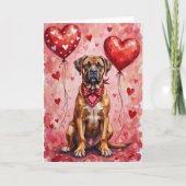 Bullmastiff Valentine’s Day Dog with Hearts Red Karte (Vorderseite)