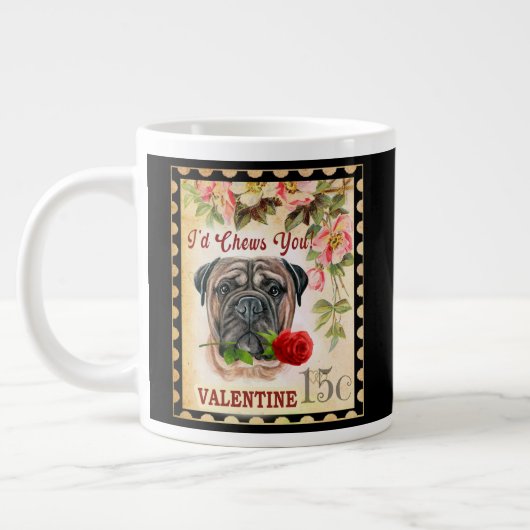 Bullmastiff Vintag Valentine Hund mit Rose Jumbo-Tasse (Links)