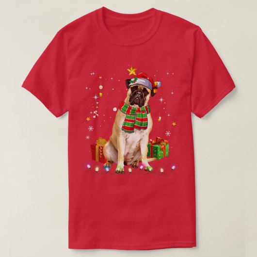 Bullmastiff Weihnachtsbaum Weihnachten Lichter Wei T-Shirt (Design vorne)