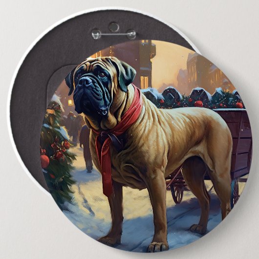 Bullmastiff Weihnachtsfeiertage Button (Vorne & Hinten)