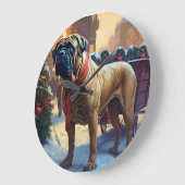 Bullmastiff Weihnachtsfeiertage Große Wanduhr (Winkel)