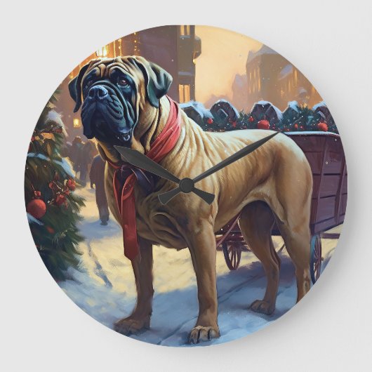 Bullmastiff Weihnachtsfeiertage Große Wanduhr (Vorderseite)