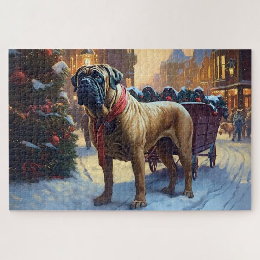 Bullmastiff Weihnachtsfeiertage Puzzle (Horizontal)