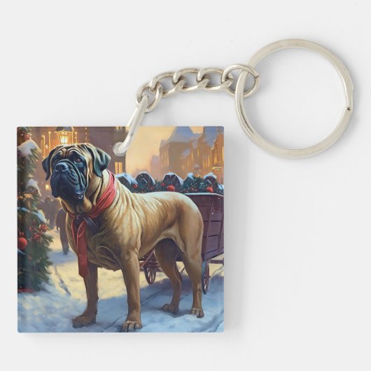 Bullmastiff Weihnachtsfeiertage Schlüsselanhänger (Rückseite)