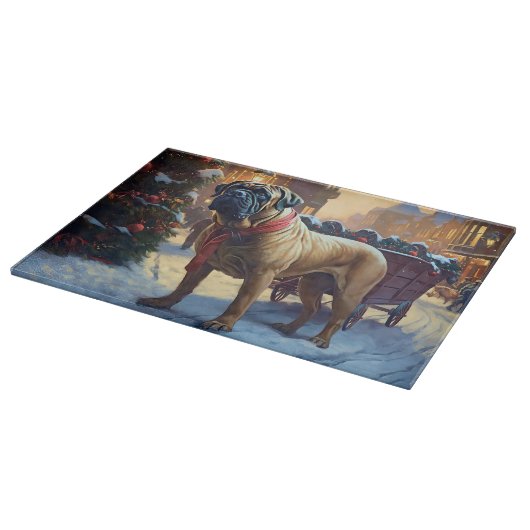 Bullmastiff Weihnachtsfeiertage Schneidebrett (Ecke)