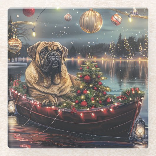 Bullmastiff Weihnachtsfest Reise Glasuntersetzer (Vorderseite)