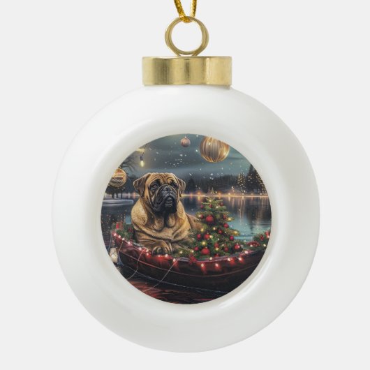 Bullmastiff Weihnachtsfest Reise Keramik Kugel-Ornament (Vorderseite)