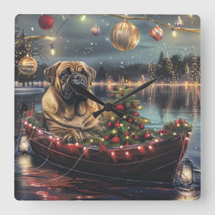 Bullmastiff Weihnachtsfest Reise Quadratische Wanduhr