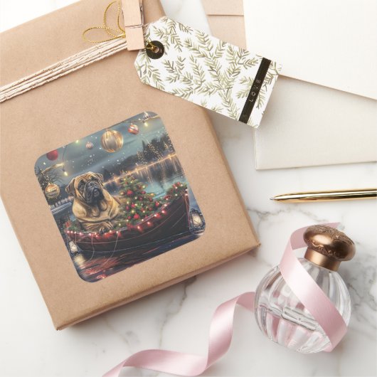 Bullmastiff Weihnachtsfest Reise Quadratischer Aufkleber (Schenken)