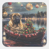 Bullmastiff Weihnachtsfest Reise Quadratischer Aufkleber (Vorderseite)