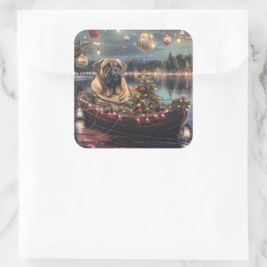 Bullmastiff Weihnachtsfest Reise Quadratischer Aufkleber (Tasche)