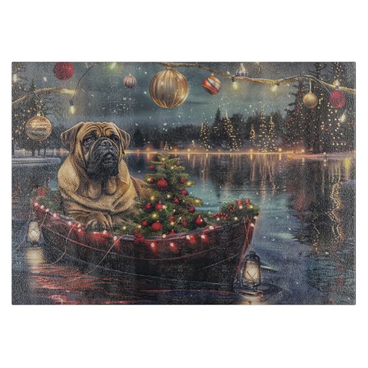 Bullmastiff Weihnachtsfest Reise Schneidebrett (Vorderseite)