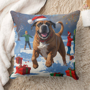 Bullmastiff Weihnachtsfest Schneeszene Kissen