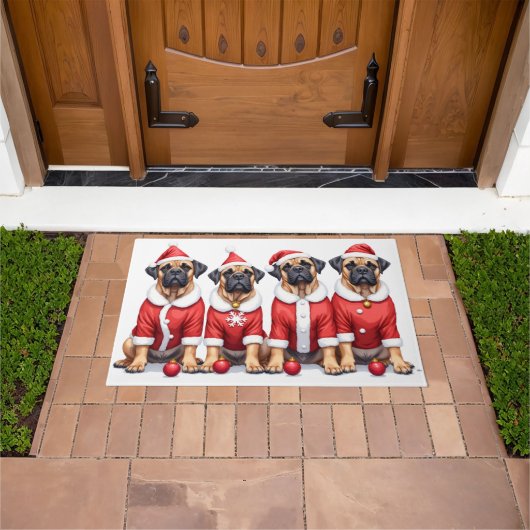 Bullmastiff-Weihnachtskleid mit Santa-Hut Fußmatte (Außenbereich)