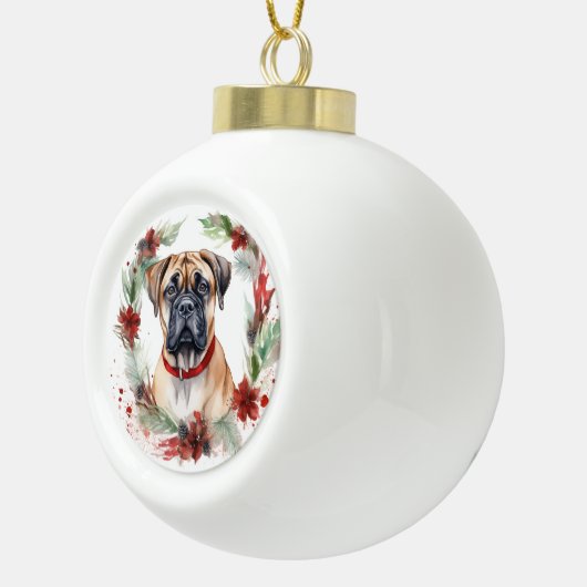 Bullmastiff Weihnachtsmann Festliche Jungfrau Keramik Kugel-Ornament (Rechts)