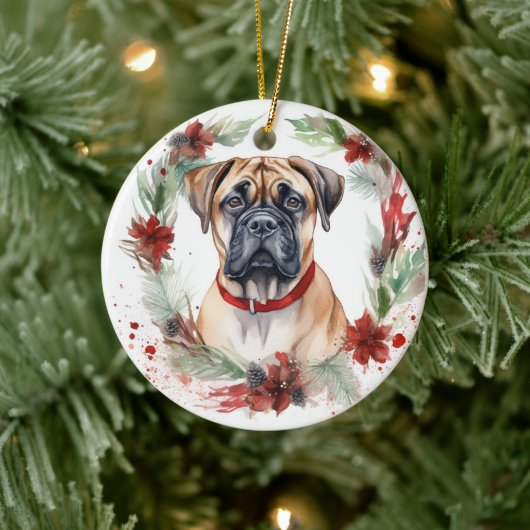 Bullmastiff Weihnachtsmann Festliche Jungfrau Keramik Ornament (Baum)