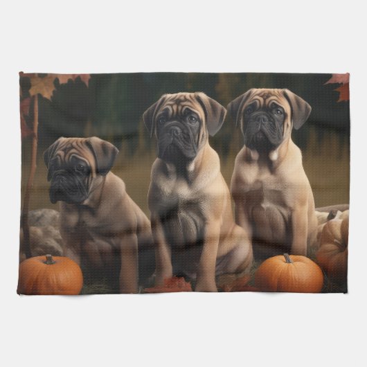 Bullmastiff Welpe Autumn Delight Pumpen Geschirrtuch (Horizontal)