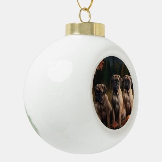 Bullmastiff Welpe Autumn Delight Pumpen Keramik Kugel-Ornament (Links)