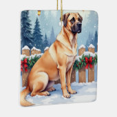 Bullmastiff Winter Forest Holly Christmas Art Keramikornament (Rechts)