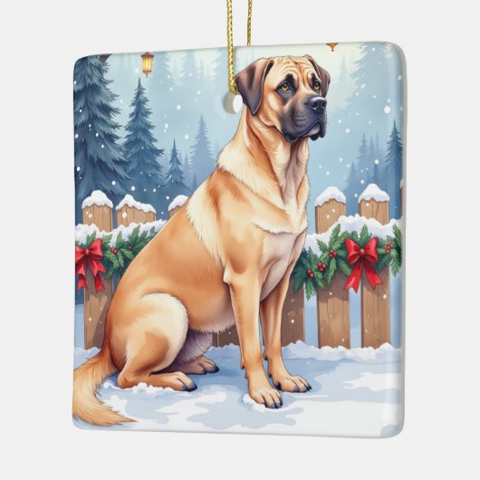 Bullmastiff Winter Forest Holly Christmas Art Keramikornament (Links)