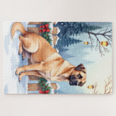 Bullmastiff Winter Forest Holly Christmas Art Puzzle (Horizontal)