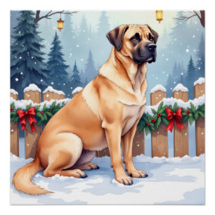 Bullmastiff Winterwald-Stechpalmen-Weihnachtskunst Poster